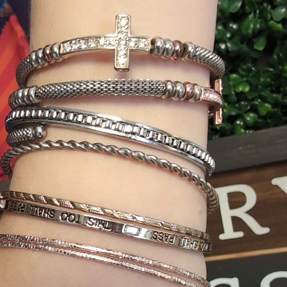 Elegant Silver and Gold Bangle Set